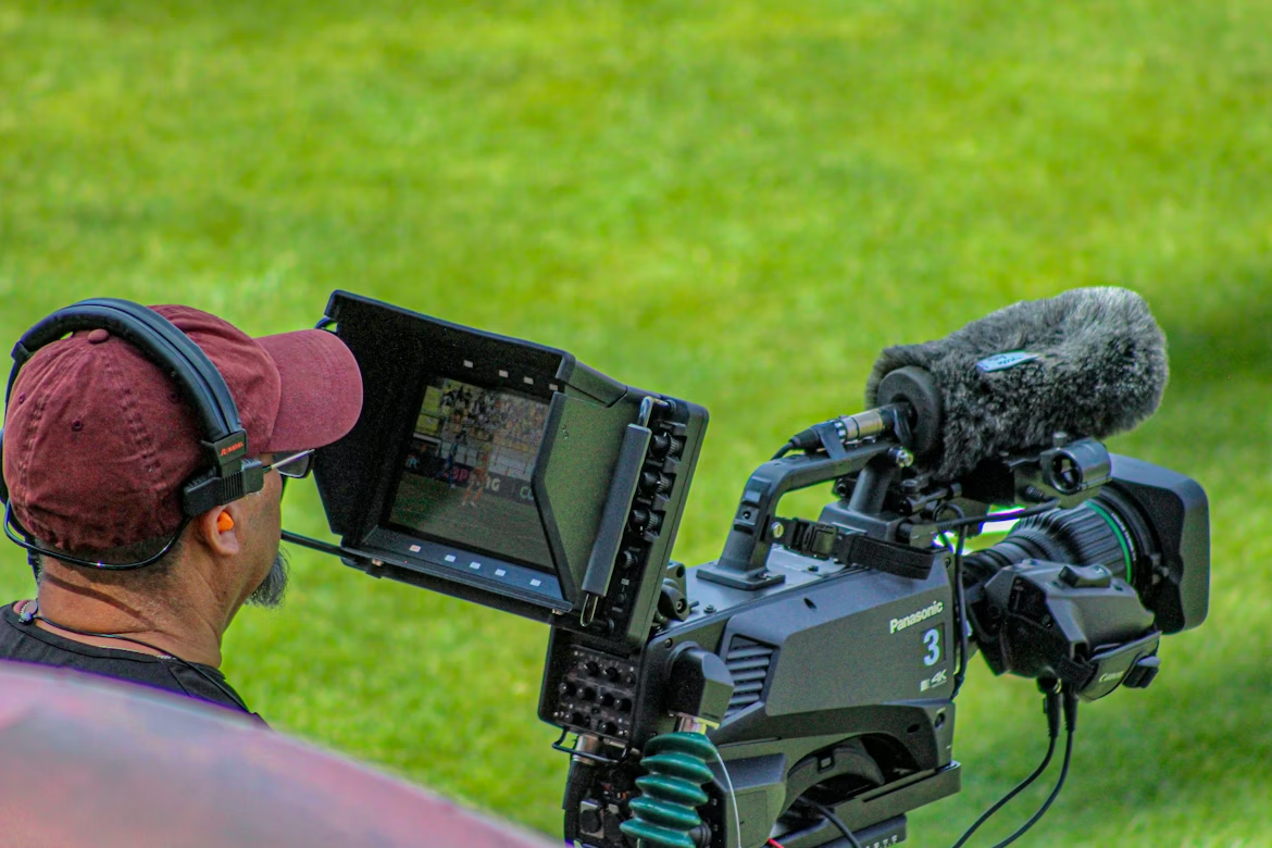 VAR review technology in football stadium